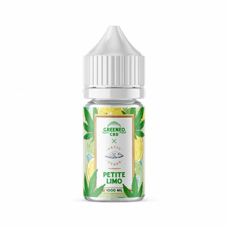 Greenéo E-liquide CBD Petite Limo (1000 mg) parfum citron doux et frais, flacon pour vapotage détente au CBD de qualité.