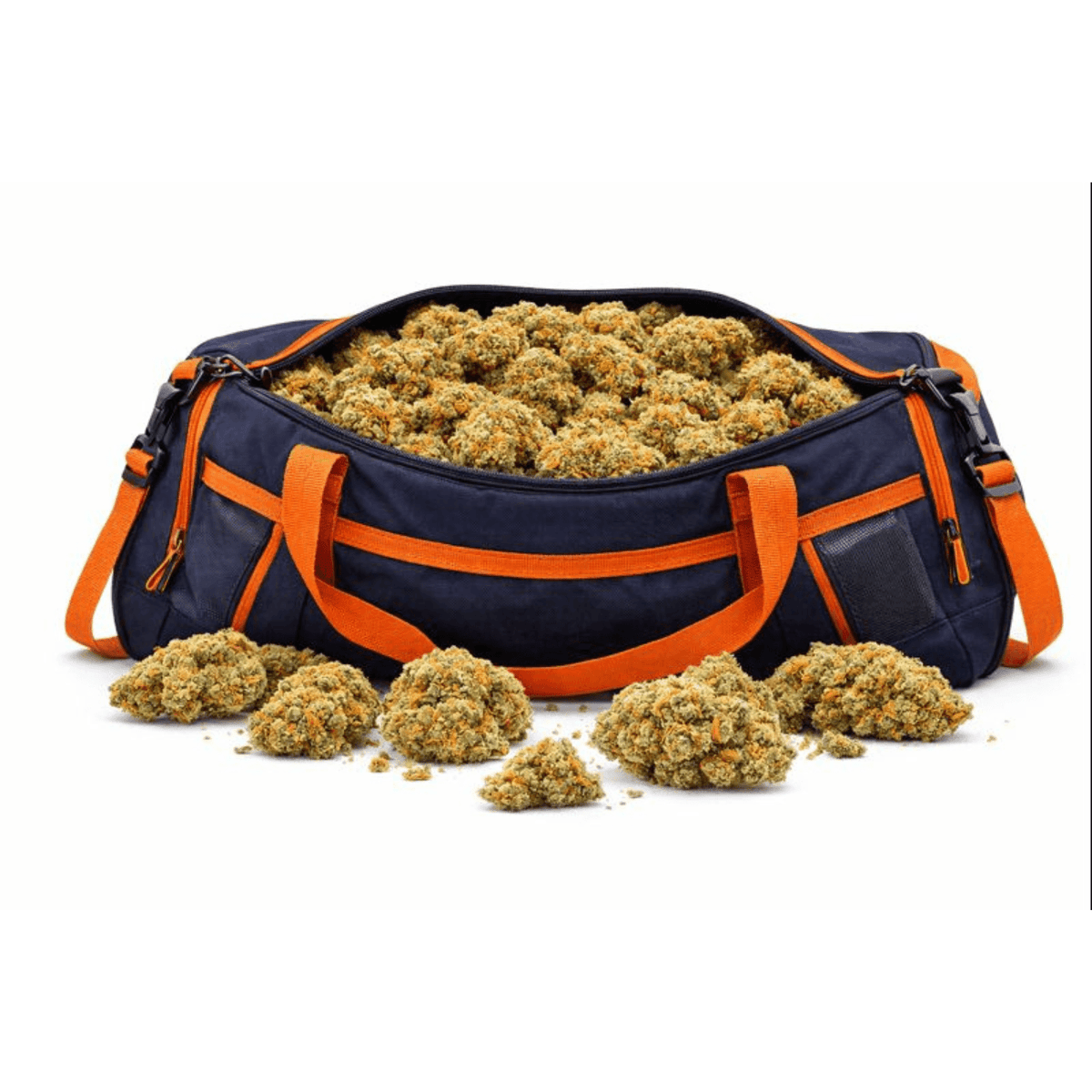 Fleur CBD "Orange Bud" dans un sac de sport bleu et orange, issue de collections CBD Naturel, Fleurs CBD, Nos promos, Nos Petits Prix, Nos Fleurs Classiques.