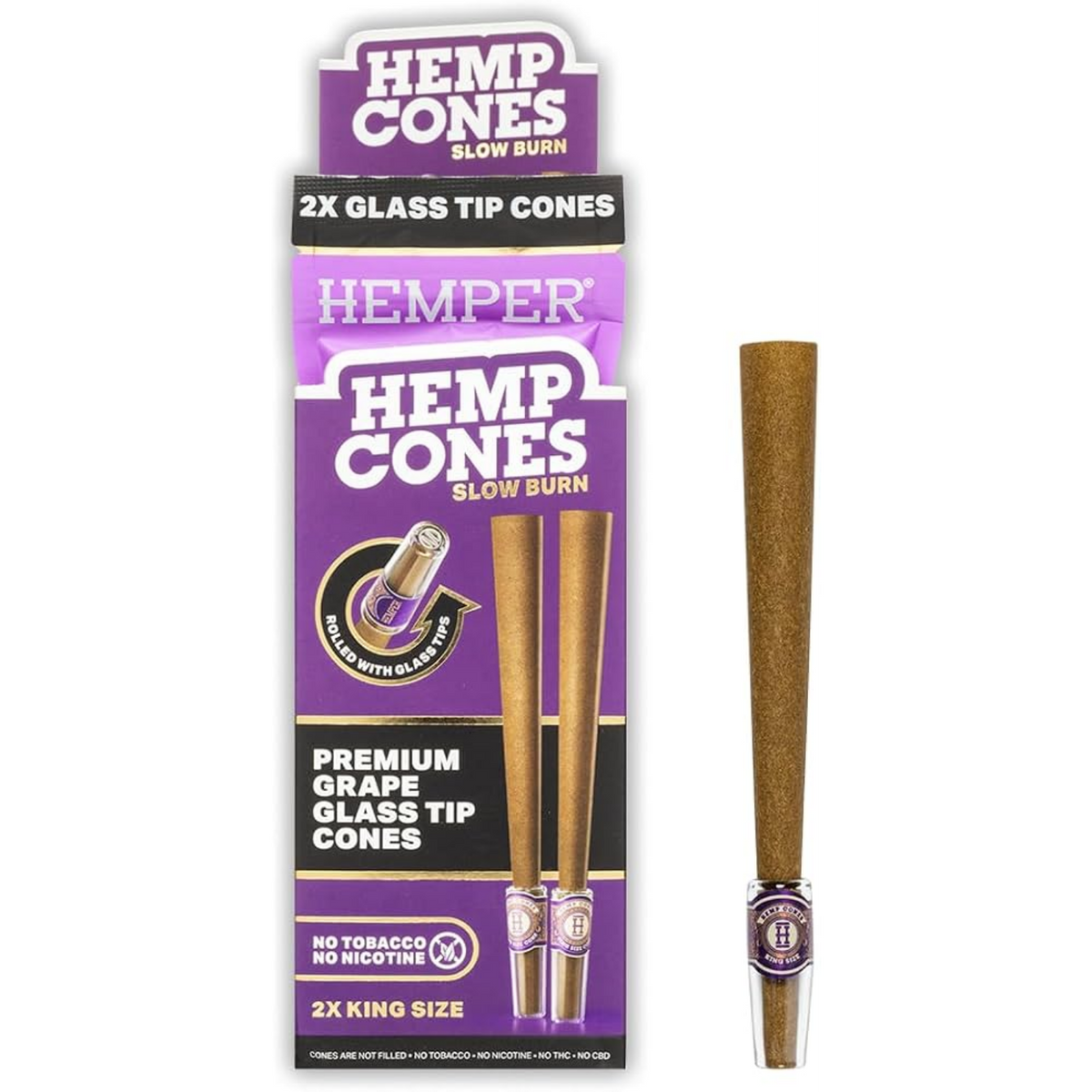 Hemper King Size : cônes de chanvre et embouts en verre
