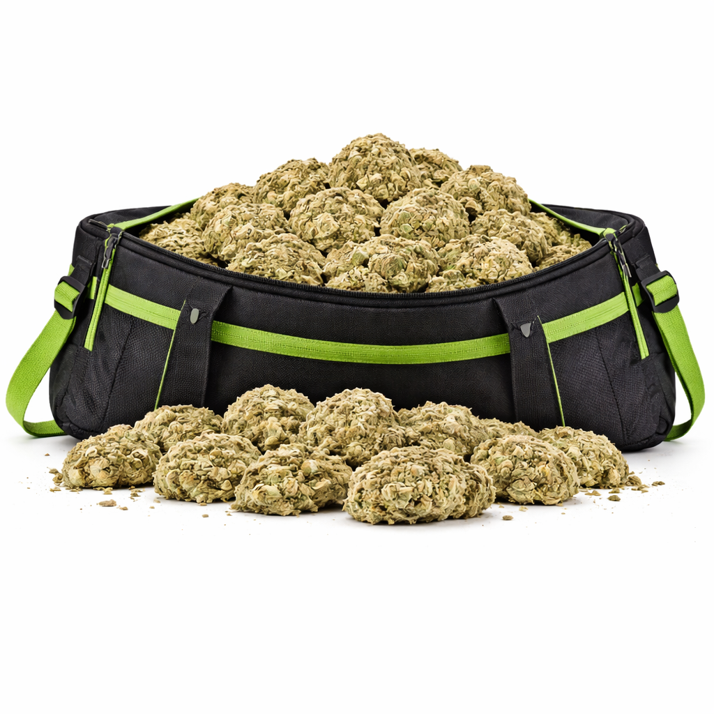 Fleur CBD française "Gelato Cryo" – Bretagne 🇫🇷 en vrac dans un sac noir et vert, collection Fleurs CBD et CBD Naturel.